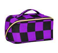 EtherSpher Buffalo Plaid Check Nero Viola Progettato Trucco Borse con Divisori Borsa Trucco Portatile Con Manico Accessori Da Viaggio