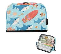 EtherSpher Carino Cartone Animato Blu Shark Matita Organizer Caso Grande Capacità Make Up Bag Zip Organizer Box per Ragazze Viaggio caja para lapices escolares nina