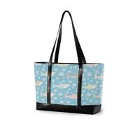 EtherSpher Carino Cartoon Blue Shark Grande Capacità tote bag con scomparto per laptop con cerniera tote bag per il lavoro per l'università con pranzo bolsa para laptop