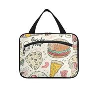 EtherSpher Carino Cartoon Doodle Pizza appeso kit da viaggio per gli uomini con gancio, designer lavabile borsa cosmetica per le donne che viaggiano vacanza bolsas de maquillaje para mujer L, Carino