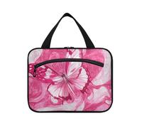 EtherSpher Carino farfalla rosa caldo appeso borse da viaggio per le donne con gancio, designer portatile trucco borsa per il viaggio deve vacanza estuches para maquillaje L, Carino Farfalla Rosa