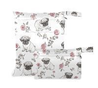 EtherSpher Carino Pug Dogs Bianco impermeabile bagnato asciutto borse 2 Pack viaggio essenziale per volare con maniglie per yoga, bagno