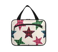 EtherSpher Cartone animato beige a scacchi scozzese stelle appeso oggetto personale borsa da viaggio con gancio, designer essenziale appeso borse da toilette per adulti vacanza bolsos para hombre L