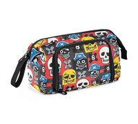 EtherSpher Cartone animato Bianco Pirata Skull Matita Borse Grande Capacità Borsa Con Scomparto con Cerniera per Bambini High School cartucheras para el colegio