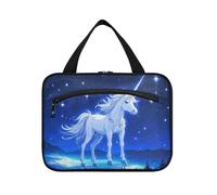 EtherSpher Cartone animato bianco Starry unicorni appeso borsa per le donne viaggio con gancio, designer borsa da barba portatile per gli uomini per il viaggio make up vacanza estuche de maquillaje