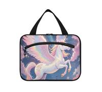 EtherSpher Cartone animato Carino Bianco Arcobaleno unicorni appeso borsa per viaggiare con gancio, designer necessità trucco caso per accessori per le donne campeggio bolso de maquillaje para mujer L