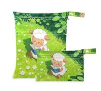 EtherSpher Cartone animato Carino Bianco Lettura Agnello borse impermeabili per panno 2 Pack borsa per pannolini oggetti essenziali con maniglie per palestra, viaggio