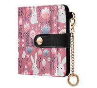 EtherSpher Cartone animato carino coniglio bianco carino portafoglio pieghevole da donna con slot per carte di credito compatto in pelle PU portafoglio per ragazze donne signore