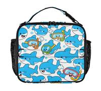 EtherSpher Cartone animato carino delfino blu a prova di perdite portatile Womens Lunch Box Bag con maniglia per la spiaggia di viaggio bolso de Lunch para Hombre