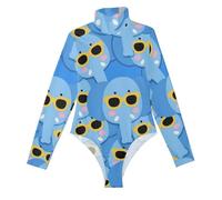 EtherSpher Cartone animato carino elefanti blu manica lunga carino top per le donne che escono dolcevita tuta donna shapewear body, cartone animato, carino, elefanti, blu, XL