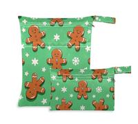 EtherSpher Cartone animato carino marrone Merry Christmas Gingerbread con cerniera borsa per la biancheria 2 Pack essenziale da viaggio per bambino con manici per piscina e palestra