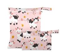 EtherSpher Cartone animato carino mucca rosa lavabile borse impermeabili 2 Pack viaggio essenziale per volare con maniglie per yoga, yoga