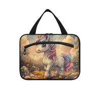 EtherSpher Cartone animato carino unicorno bianco appeso borse cosmetiche per le donne viaggio con gancio, designer borsa medicina compatta per viaggiatori crociere bolso de mano para hombre L