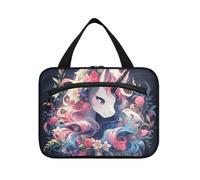 EtherSpher Cartone animato carino unicorno bianco appeso borse per le donne viaggio con gancio, designer moda impermeabile borsa cosmetica per viaggio essenziale vacanza estuche para maquillaje L
