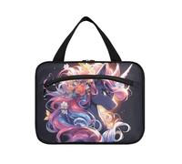EtherSpher Cartone animato carino unicorno bianco appeso trucco borsa organizer con gancio, designer borsa pieghevole per trucco per donne in viaggio viaggio estuche para maquillaje L, Cartone animato