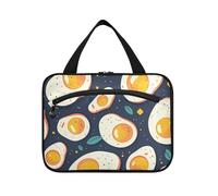 EtherSpher Cartone animato Carino Uova Fritte Childlike Navy Blue Sfondo appeso borsa da viaggio da uomo con gancio, accessori di design snack bag per viaggiatori crociere estuche para maquillaje L