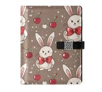 EtherSpher Cartone animato Coniglio Bianco Fiocco Rosso Ciliegia foderato in pelle quaderno a spirale portatile soggetto college a righe per il college 6.7x9.2