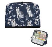 EtherSpher Cartone animato Siberian Husky Dogs Navy Blue Pencil Box Grande Capacità Penna Astuccio Robusto Astuccio Portamatite per Insegnante Scuola Media estuches para el colegio