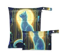 EtherSpher Cartone animato Tarocchi Astrologia Gatto Bianco Sacchetti asciutti riutilizzabili Wet Dry Pack 2 Pack essenziali da viaggio per volare con maniglie per viaggi, asilo nido