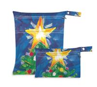 EtherSpher Cartone animato verde Merry Christmas Tree a prova di disordine grande borsa bagnata 2 confezioni essenziali da viaggio per volare con maniglie per pannolini per bambini, piscina