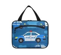 EtherSpher Cartoon Blue Police Car Hanging bag per le donne viaggio con gancio, designer portatile trapuntato borsa trucco per le donne crociere cartera para maquillaje L, Auto blu della polizia del