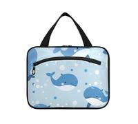 EtherSpher Cartoon Blue Whales and Bubbles appeso borsa da viaggio kit da toilette con gancio, designer borse cosmetiche unisex per signore crociere porta cosmeticos mujer para cartera L, Balene blu e