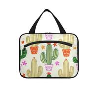 EtherSpher Cartoon Cactis Bloom Verde Bianco appeso borsa da toilette appeso viaggio con gancio, designer borse trucco compatto per le donne campeggio bolsa de maquillaje para mujer L, cartone animato