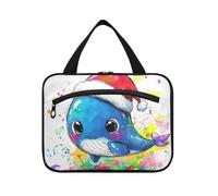 EtherSpher Cartoon Carino Merry Christmas Blue Whale appeso borsa trucco con scomparti con gancio, designer moda kit borsa per le donne viaggio viaggio maletín para maquillaje L, Cartone animato