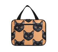 EtherSpher Cartoon Cute Black Cat appeso borsa da toilette da viaggio appeso con gancio, borsa alla moda designer per il trucco per gli elementi essenziali da viaggio per le donne vacanza bolso