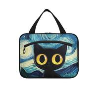 EtherSpher Cartoon Cute Black Cat appeso borse per le donne impermeabili con gancio, designer chic kit rasatura per viaggio must haves campeggio maletín para maquillaje L, Gatto nero carino cartone