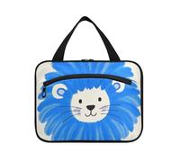 EtherSpher Cartoon Cute Blue Fur Lion appeso borse da toilette per le donne con gancio, accessori di design tote bag per gli elementi essenziali di viaggio per le donne vacanza maletín para maquillaje
