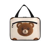 EtherSpher Cartoon Cute Brown Teddy Bear Hanging borsa da toilette per gli uomini con gancio, borsa multifunzionale di design per articoli da toeletta per viaggiatore palestra bolsa para maquillaje L
