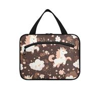 EtherSpher Cartoon Cute Brown unicorni appeso borsa da viaggio kit da toilette con gancio, designer essenziale borsa trucco cosmetico per accessori must haves viaggio maleta para maquillaje L, Cartone
