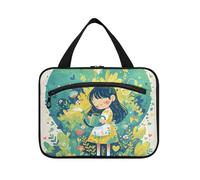 EtherSpher Cartoon Cute Girl Verde appeso borsa da toilette per le donne con gancio, borsa multifunzionale di design con scomparti per mamma palestra maleta para maquillaje L, cartone animato, carino