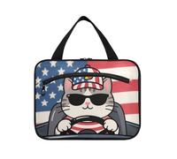 EtherSpher Cartoon Cute Gray Cat 4 luglio Giorno dell'indipendenza appeso viaggio make up borse donne con gancio, designer moda appeso borse da toilette per il viaggio deve campeggio bolsa para