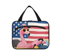 EtherSpher Cartoon Cute Pink Flamingos 4th Of July Independence Day appeso kit da viaggio per le donne con gancio, borsa multifunzionale di design per accessori da viaggio per le donne campeggio porta