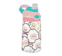 EtherSpher Cartoon Cute Sheep White Sport Bottiglie d'acqua con cannuccia in silicone a prova di perdite 16 once Tazza per la Scuola Ragazzi Ragazze vaso de cafe