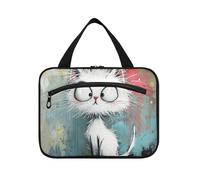 EtherSpher Cartoon Cute White Kitten Hanging borse da toilette per gli uomini con gancio, designer borsa multifunzionale per il trucco per adulti che viaggiano bolsas para maquillaje L, Gattino bianco