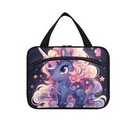 EtherSpher Cartoon Cute White unicorni appeso trucco borsa grande viaggio con gancio, designer chic articoli da toeletta borsa per viaggiatore campeggio bolsos para hombre L, Cartone animato carino