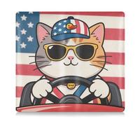 EtherSpher Cartoon Cute Yellow Cat 4 luglio Giorno dell'Indipendenza in pelle Assicurazione auto e titolare della carta di registrazione Auto Essentials per documenti, carte, licenza