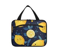 EtherSpher Cartoon Cute Yellow Lemon Hanging up borsa da toilette per le donne con gancio, design lavabile borsa per la cura della pelle per viaggiare donne toilette maleta para maquillaje L, Cartone