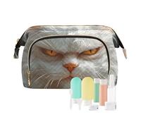 EtherSpher Cartoon Divertente Angora Turca Gatti Rabbia Trucco Borse Impermeabile Make Up Borse Per Le Donne Delle Donne Portamonete per Accessori Da Viaggio, cartone animato divertente Angora turco