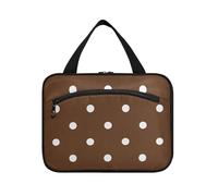 EtherSpher Cartoon Dot Brown appeso trucco borsa con scomparti con gancio, designer necessità borse medicina per il viaggio make up hotel estuche de maquillaje para mujer L, Cartone animato marrone