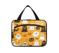 EtherSpher Cartoon Fantasmi Zucca Scheletri Pipistrelli Arancione Web appeso borsa da toilette da viaggio per gli uomini con gancio, designer chic kit rasatura per papà WC bolsa para guardar