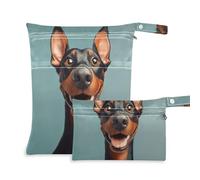 EtherSpher Cartoon Funny Doberman Pinscher Dogs Happy lavabile borsa impermeabile 2 Pack essenziale da viaggio per bambino con maniglie per pannolini per bambini, asilo nido