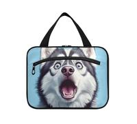 EtherSpher Cartoon Funny White Siberian Husky Dog appeso grande borsa da toilette da viaggio con gancio, design compatto kit borsa per gli uomini per il viaggio deve zaino in spalla estuche de