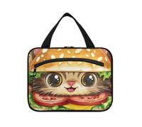 EtherSpher Cartoon Hamburger Gattino appeso kit da toeletta da viaggio con gancio, borse essenziali di design con cerniera per gli elementi essenziali da viaggio per le donne bagno bolsa de maquillaje