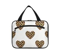 EtherSpher Cartoon Leopard Print Cuore Bianco appeso viaggio trucco organizzatore con gancio, designer pieghevole medicina borsa per le donne viaggio hotel bolsas de maquillaje para mujer L, Cuore