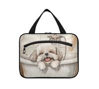 EtherSpher Cartoon Shih Tzu Dogs Vintage Vasca da bagno appeso grandi borse da toilette per le donne con gancio, designer pieghevole tote bag per viaggiatore kit da viaggio de para mujer L, cartone