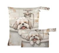 EtherSpher Cartoon Shih Tzu Dogs Vintage Vasca da bagno riutilizzabile sacchetto della biancheria 2 Pack essenziale da viaggio per bambino con maniglie per piscina, asilo nido